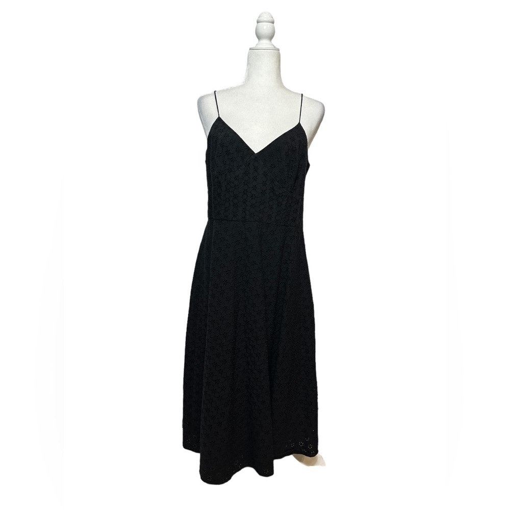 Context Black Cotton Eyelet Midi Dress Babydoll Fit Flare  14 WhimsiGoth Y2K